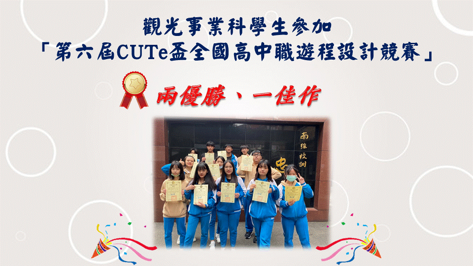  觀光事業科109學年參加第六屆CUTe盃全國高中職遊程設計競賽